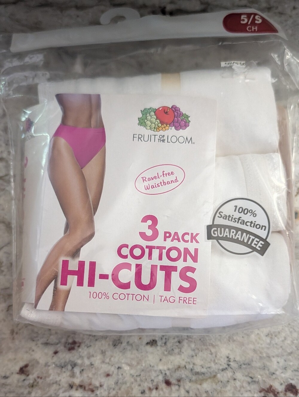 Fruit Of The Loom Women's 100% Cotton Briefs Hi Cut 3 Pack Size 5 Small NEW